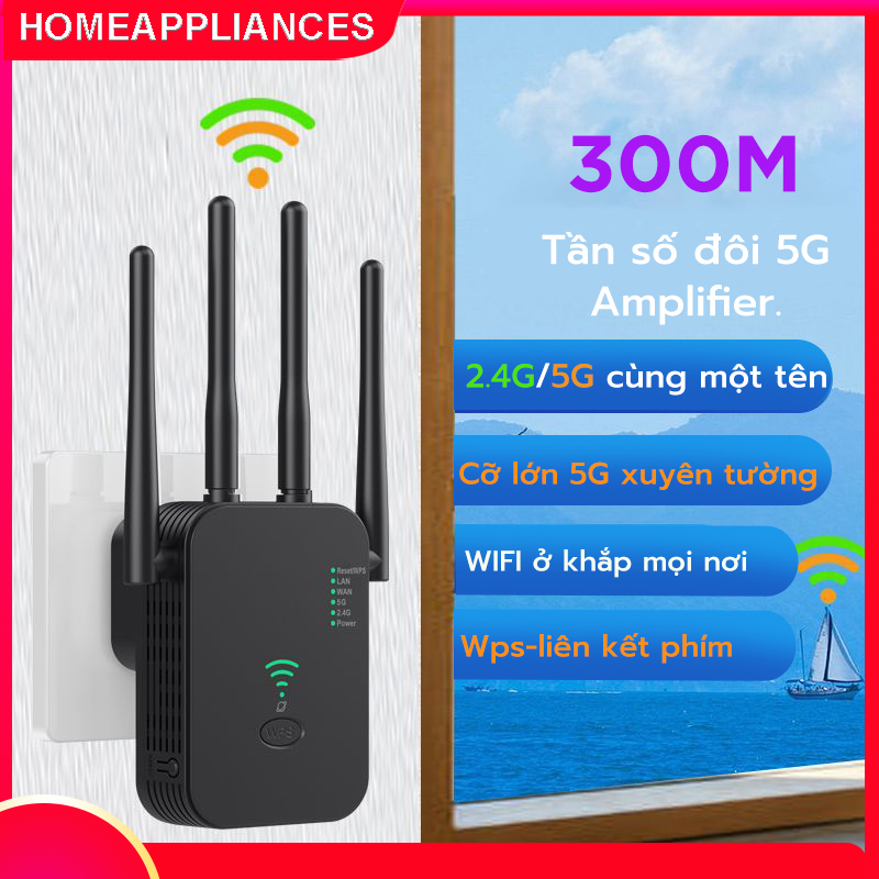Kích Sóng Wifi 4 Râu Ăng Ten Phát Xuyên Tường Chuẩn N Tốc Độ 300mbps Màu Trắng Bộ Kích Sóng Wifi Thu Phát Mở Rộng Sóng