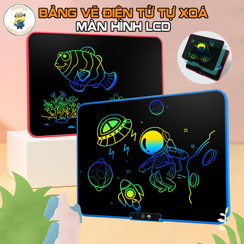 Bảng vẽ điện tử 3d đa sắc màu - bảng viết vẽ 13,16,20 inch màn hình lcd tự xóa được thông minh tặng kèm bút viết bảng
