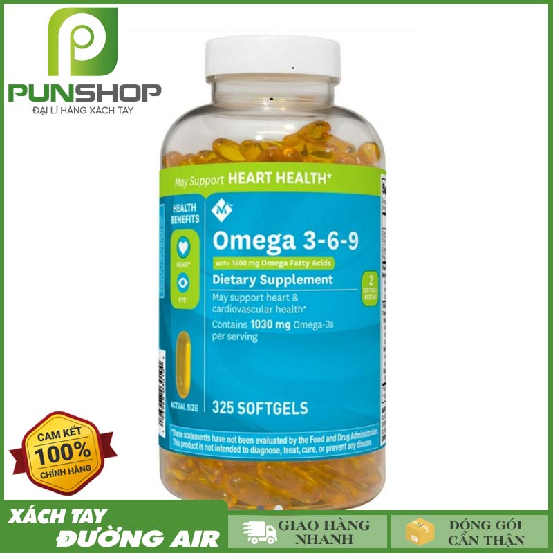 [Hàng Mỹ] Viên dầu cá Omega 3-6-9 Member’s Mark 1600mg/325 Viên Tốt Cho Tim Mạch
