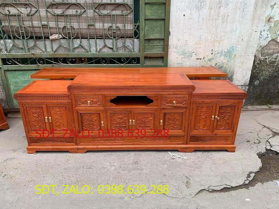 kệ tivi mõ gỗ hương đá kt 2m4 .