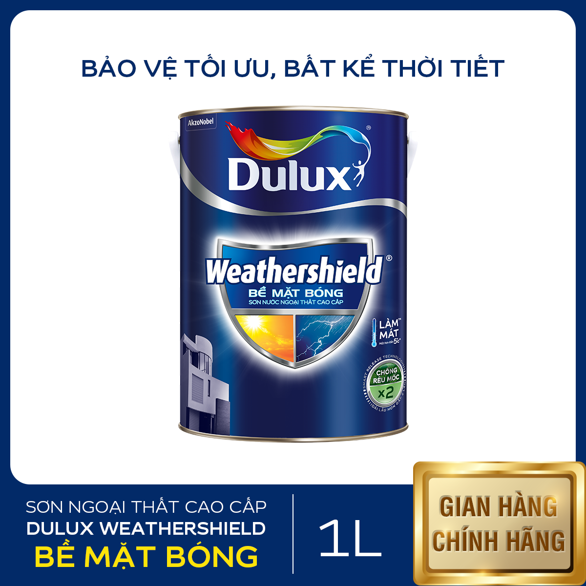 Sơn ngoại thất - Cao cấp - Dulux Weathershield - Bề mặt bóng - 1L