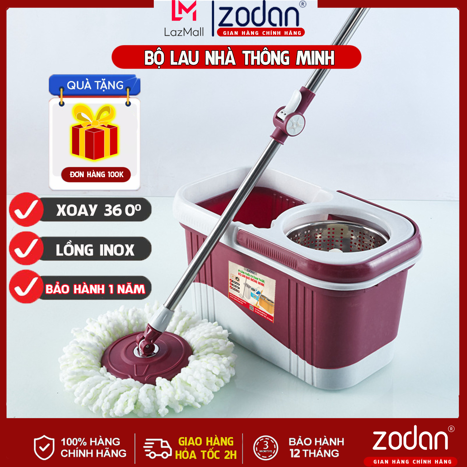 Bộ lau nhà thông minh tự vắt 360 lồng Inox, bộ lau nhà đa năng thông minh tự vắt Công nghệ thông minh vắt khô, lau sạch nhanh - Bảo Hành 6 tháng