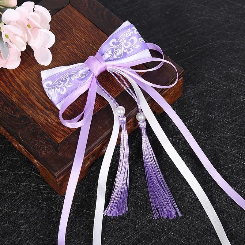 Kẹp tóc cổ trang gắn nơ voan vải lụa 2 rua