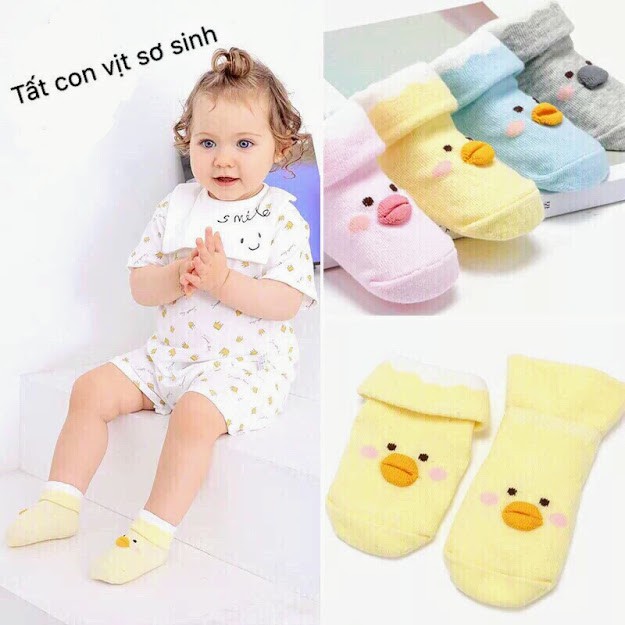 Set 4 Đôi Vớ Tất Vịt Baby Socks Thun Cotton Có Chống Trượt Xinh Xắn Cho Trẻ Sơ Sinh 0-6M