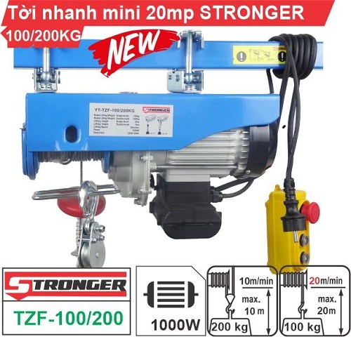 Tời điện nhanh mini 20 mét/phút 100/200kg 1000w điện 220v stronger - yt-tzf-100/200