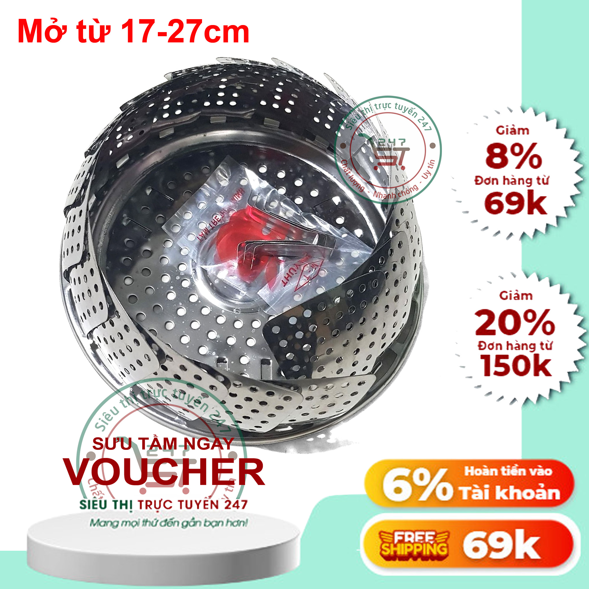 Vỉ xửng hấp inox xòe cao cấp có thể bung gập Vỉ hấp thức ăn dễ dàng tiện lợi