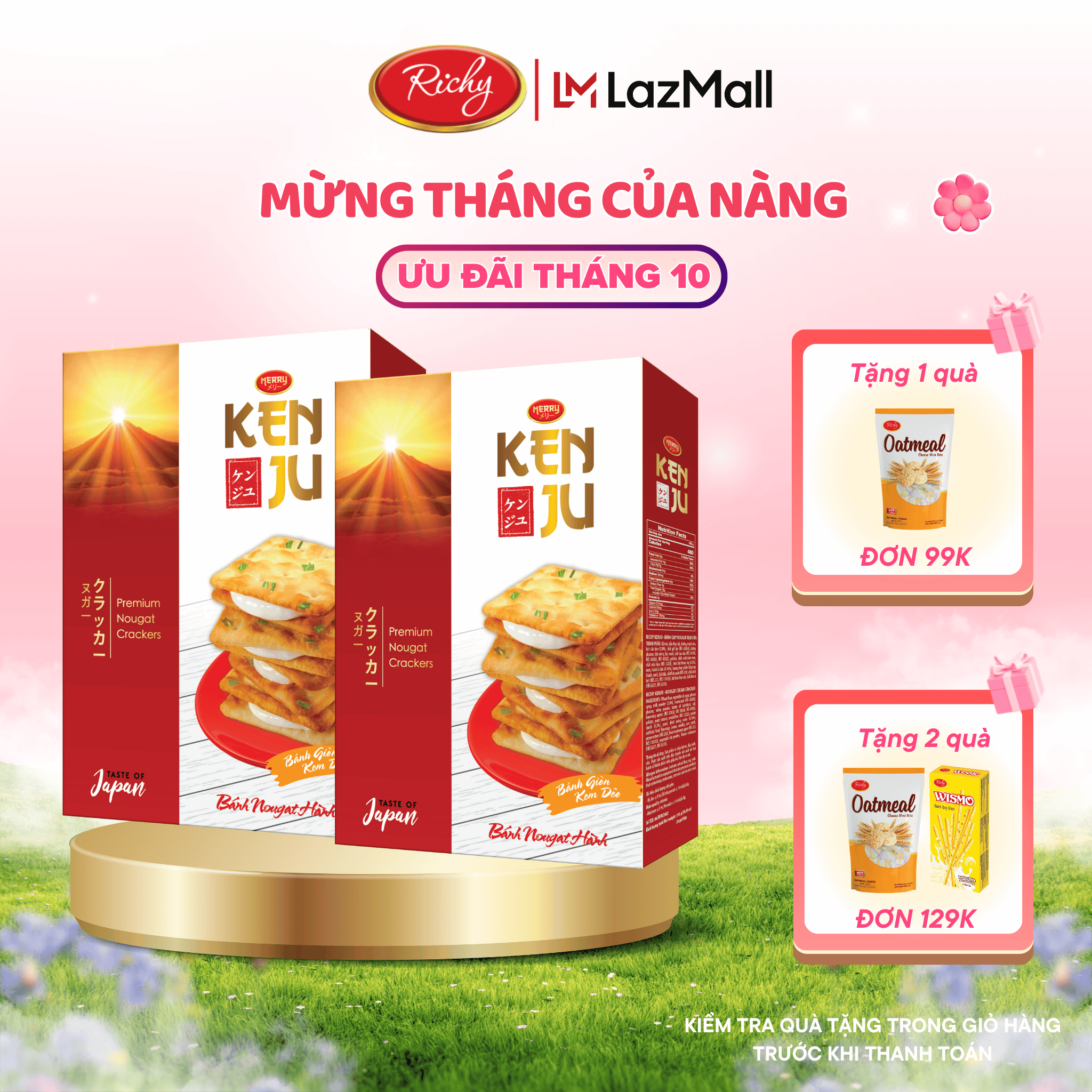 Combo 2 Hộp bánh Kenju nougat 279g kem dẻo Richy