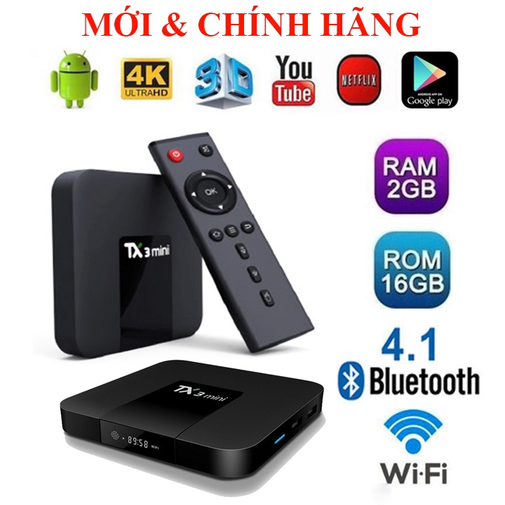 Android Tivi Box Tx3 Mini 2022 CPU H313 Ram 2GB, Rom 16GB, USB 3.0, đầu phát tivi box TX3 chạy mượt hơn S905W