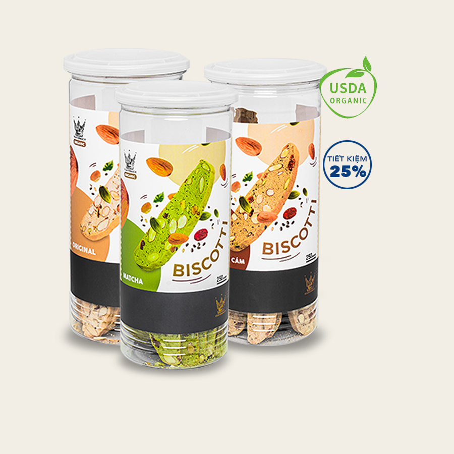 Bánh biscotti nguyên cám + original + trà xanh siêu hạt vua yến mạch ăn vặt healthy