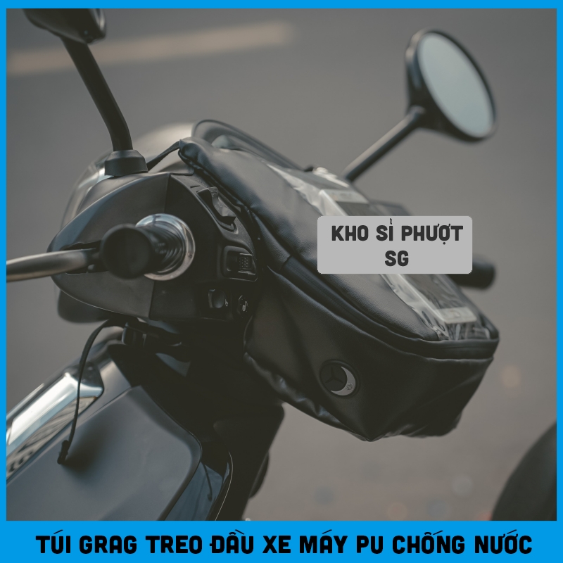 Túi treo điện thoại cảm ứng treo đầu xe chống nước nhẹ da PU có lỗ sạc pin trong ngăn túi