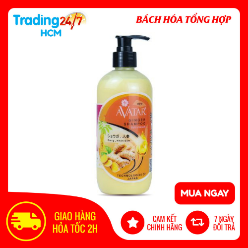 Dầu gội thảo mộc AVATAR Gừng & Nhân Sâm 500ml Ngăn tóc gãy rụng Kích thích mọc tóc