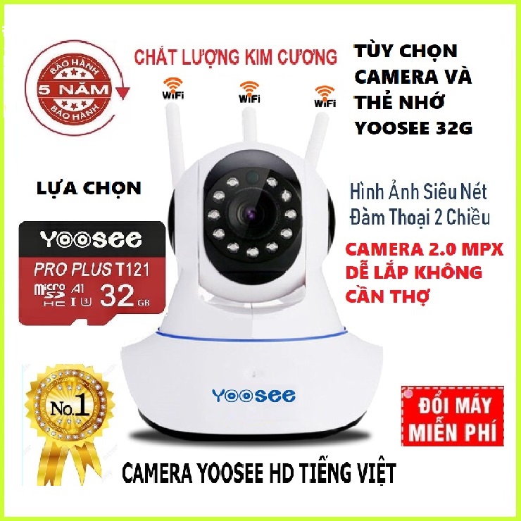 ( Tùy chọn thẻ nhớ 32GB ) Camera Wifi YOOSEE 3 râu Xoay 360° Độ Phân Giải 2.0Mpx FullHD 1080P - Camera giám sát - Camera an ninh- BH 24 tháng 1 đổi 1 trong7 ngày