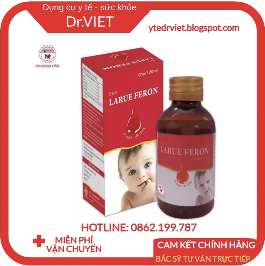 Larue Feron chai Siro 120ml bổ sung Lysin, Sắt, vitamin giúp bé ăn ngon, giảm nguy cơ thiếu máu do thiếu sắt, Giúp giảm tình trạng da xanh xao, gầy yếu, mệt mỏi, hay hoa mắt, chóng mặt, Tốt cho phụ nữ có thai, dự định có thai