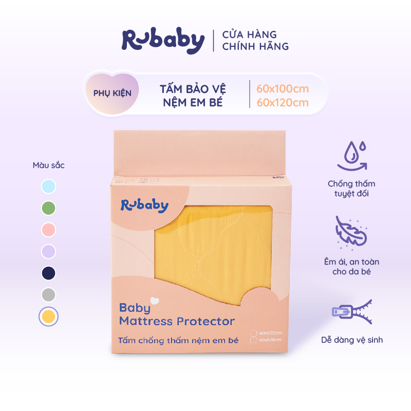 Tấm bảo vệ nệm rubaby, sử dụng chất liệu hollow fiber chống thấm tuyệt đối, bảo vệ nệm khô thoáng sạch sẽ