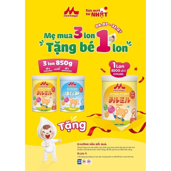 Combo 4 lon sữa morinaga số 2-850g datet8-10/23