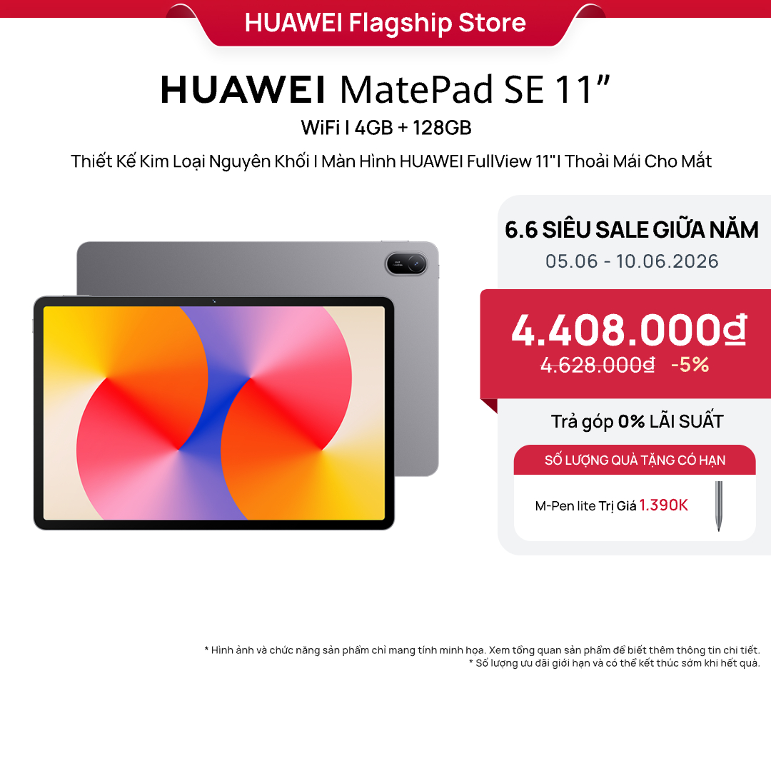 Máy tính bảng HUAWEI MatePad SE 11”|Thiết Kế Kim Loại Nguyên Khối||Màn Hình HUAWEI FullView 11" Thoải Mái Cho Mắt|Pin Mạnh Mẽ 7700 mAh