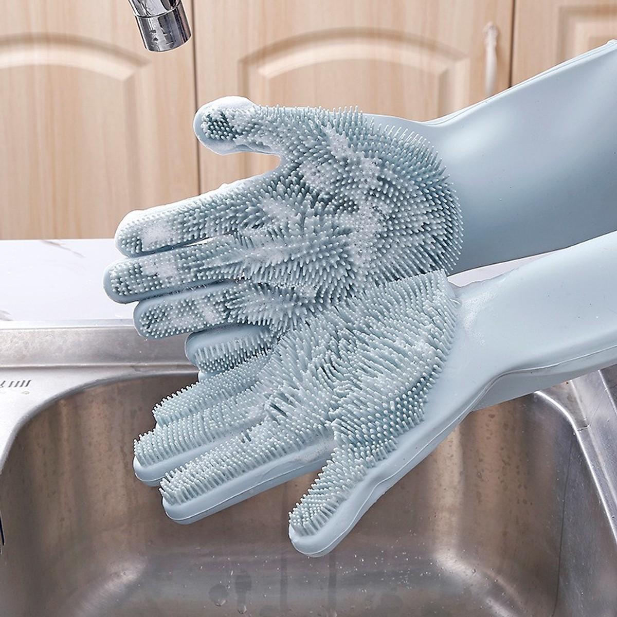 Găng Tay Rửa Chén Thần Thánh Gai Silicon Tạo Bọt