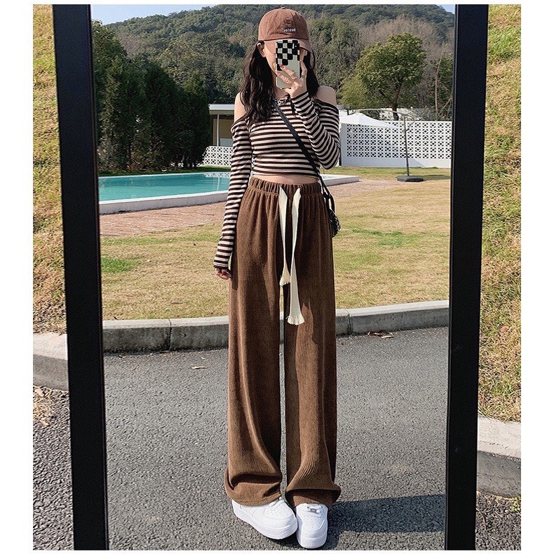 Quần nỉ ống rộng Ulzzang Unisex 5 màu, Quần culottes nữ ống suông chất nhung tăm dày dặn Okélla (Có ảnh Shop chụp)