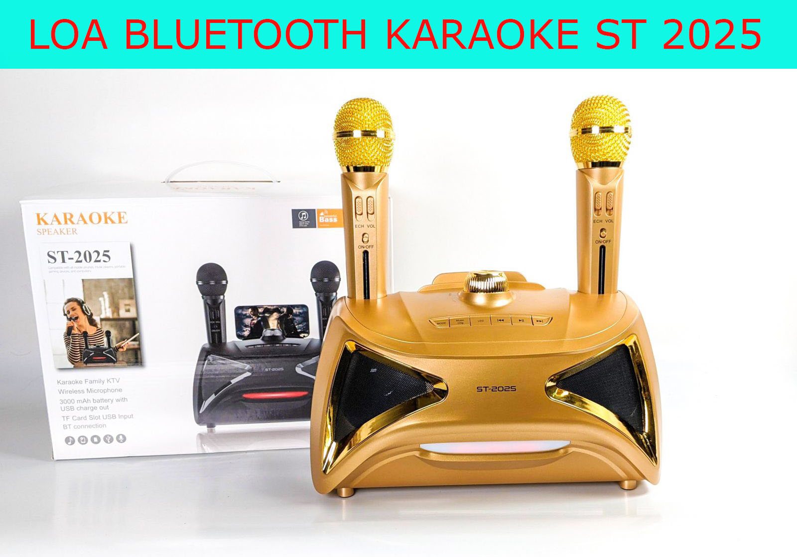 [HCM][ HOT 2021 ] Loa Bluetooth Karaoke ST 2025 Loa Bass Đôi Đèn Led 7 Màu - Tặng Kèm 2 Micro Không Dây – Loa Xách Tay Nghe Nhạc Karaoke Cực Chất Âm Thanh Vượt Trội Hỗ Trợ Phát Nhạc Thẻ Nhớ USB Công Suất Khủng Thích Hợp Dã Ngoại.