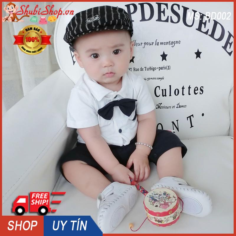 Body nơ trắng công tử cộc tay cho bé trai 3-13kg - BD002 (Màu: trắng) - Body cho bé, body sơ sinh, quần áo trẻ em, quần áo sơ sinh, body công tử - Dễ thương, đáng yêu, bảnh bao, lịch lãm- Shop ChenShubi