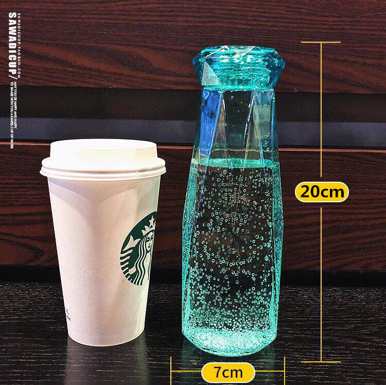 Bình nước, Bình Thủy Tinh Màu Đựng Nước Dáng Kim Cương Diamond Cao Cấp, Bình thủy tinh nhỏ nhắn tiện dụng( MÀU NGẪU NHIÊN) + KÈM 1 TÚI VẢI MY BOTTLE