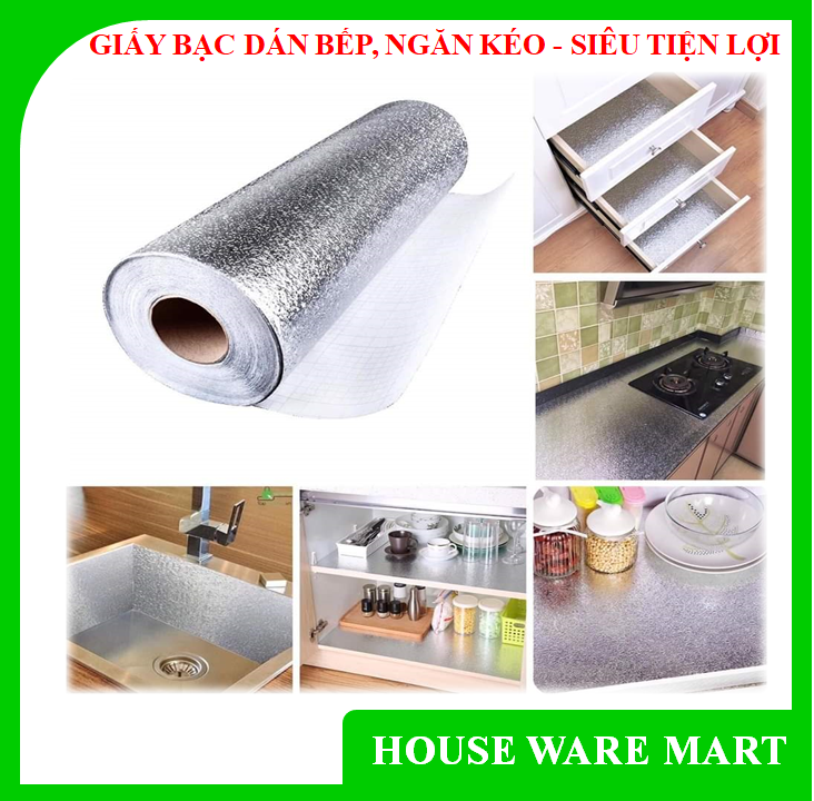 (LOẠI I XỊN ) Cuộn 3m decal giấy dán bếp tráng nhôm cách nhiệt ô vuông bạc khổ 60cm keo sẵn. Không thấm nước không độc hại hoàn toàn thân thiện với môi trường.