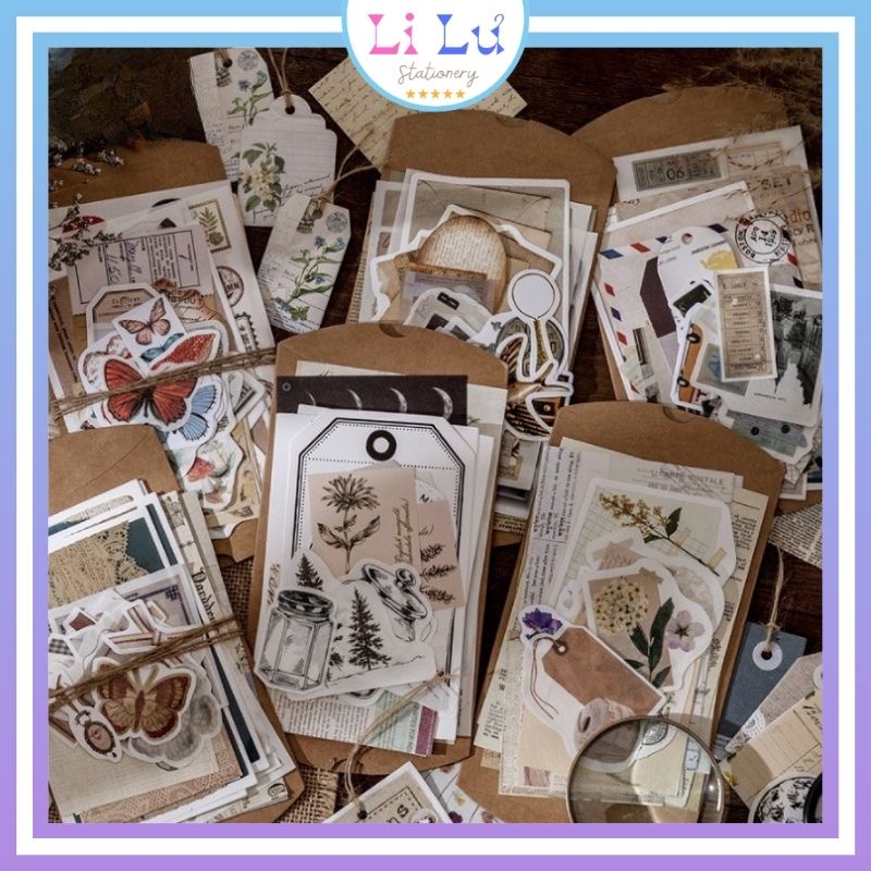 Sticker vintage giấy note giấy nền set 30 tờ HD79-K77 trang trí DIY Crafts, Scrapbook, Journal, Diary, Planner