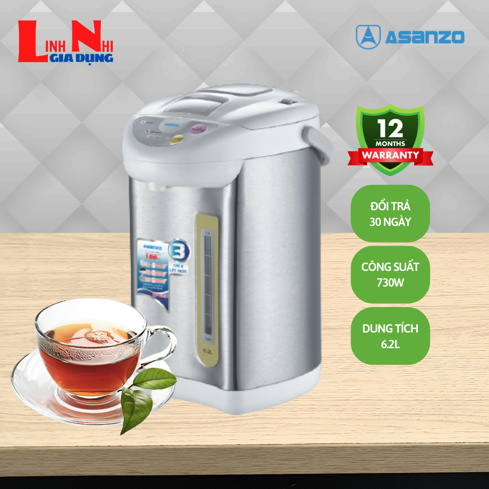 Bình Thủy Điện Asanzo 6.2 Lít HP-6215, Công Suất 680W, Có Thang Đo Mực Nước- Gia Dụng Linh Nhi
