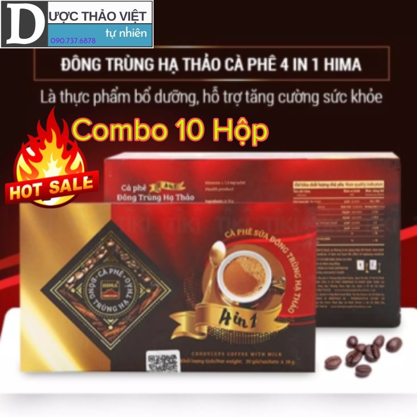 Bộ 10 hộp cà phê sữa đông trùng hạ thảo hima 20 gói/hộp.