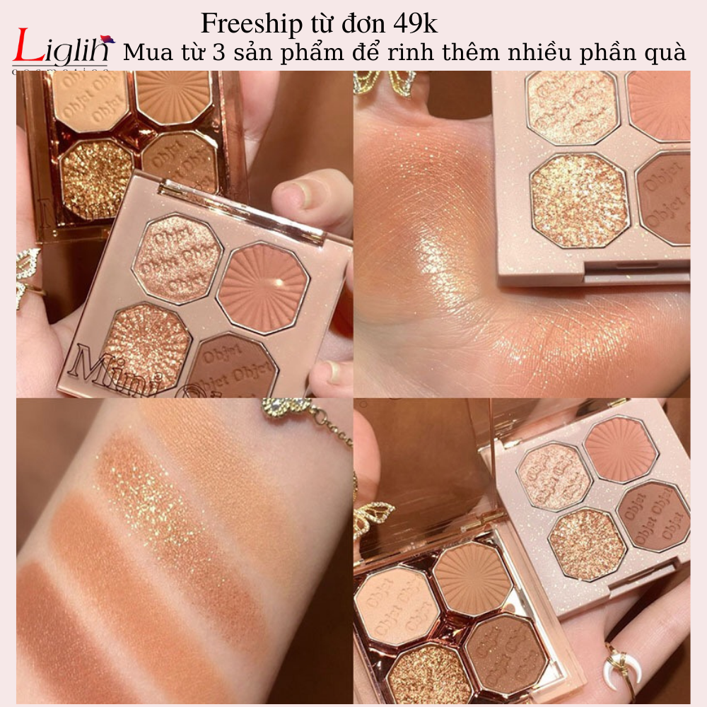 Phấn nhũ mắt dikalu 4 ô tone nâu cam ánh ngọc trai