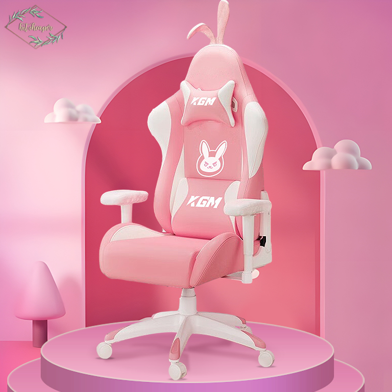 Ghế Gaming cao cấp, ngả lưng 180 độ - Ghế gaming công thái học bọc nệm, ghế streamer màu hồng.màu hồng tai thỏ