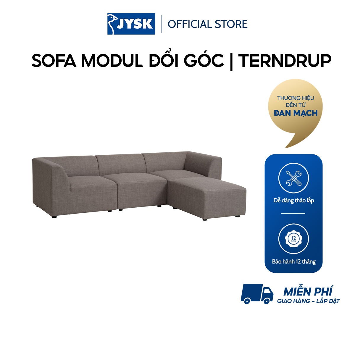 Sofa modul đổi góc | JYSK Terndrup | vải polyester | xám nhạt | R250xS88/176xC67cm