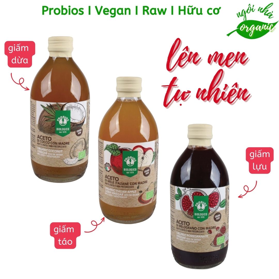 Giấm lựu/giấm dừa/giấm táo hữu cơ Có Giấm Cái 500ml ProBios Organic Pomegranate Vinegar With The Mother