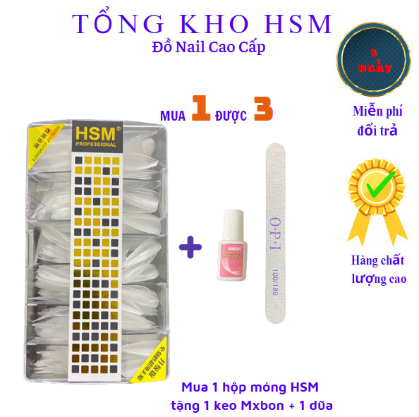 (Mua 1 tặng 2)Hộp 500 Móng Úp HSM hàng chuẩn form loại 1 có sẵn 22 loại  - Phụ kiện đồ nail Thanh Tuấn