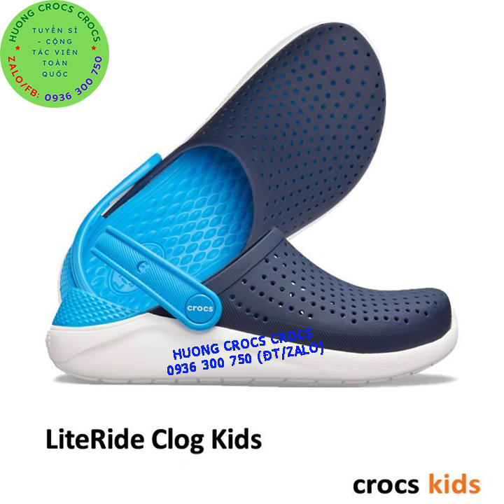 Dép sục nhựa đi mưa crocs literide trẻ em màu navy blue