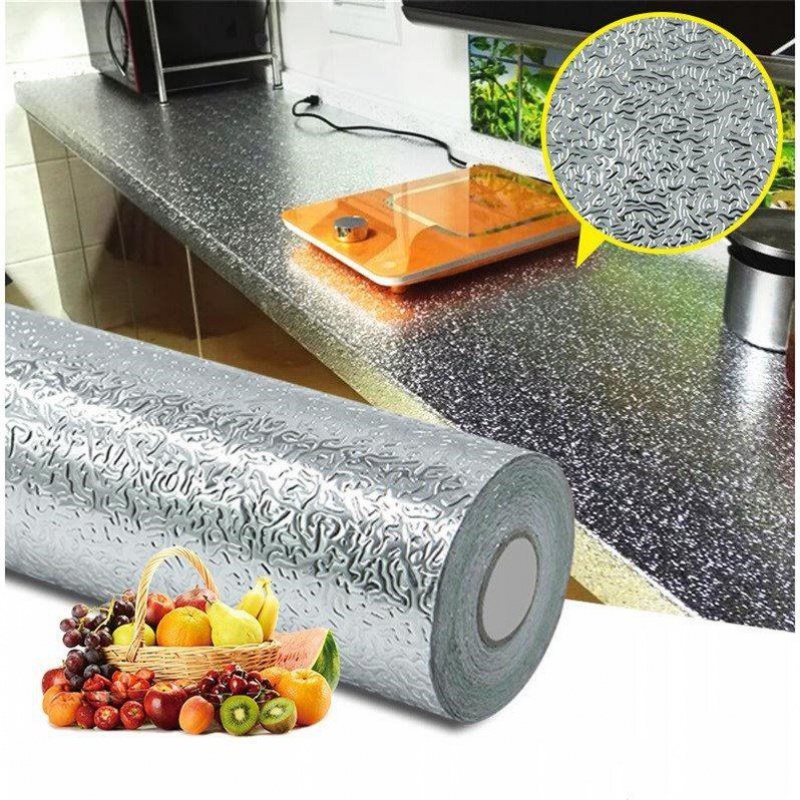 (KHỔ LỚN 3MX60CM) Cuộn decal tráng bạc cao cấp giấy dán bếp tráng nhôm cách nhiệt ô vuông bạc khổ 60cm keo sẵn