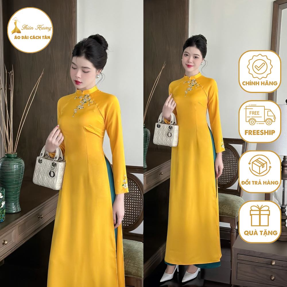 Áo dài truyền thống nữ ❤️hàng thiết kế❤️ chất liệu lụa mango thêu hoa cao cấp - áo dài thiên hương - ad45