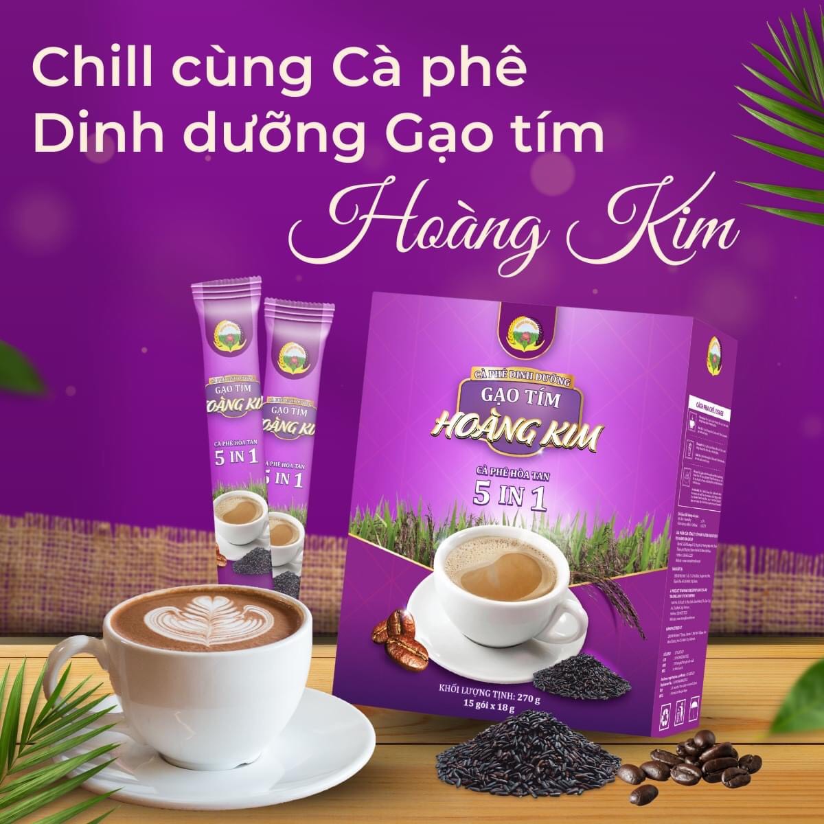 HOANG KIM NUTRITIONAL COFFEE WITH Purple Rice 270 GRAM BOX 15 PACKS