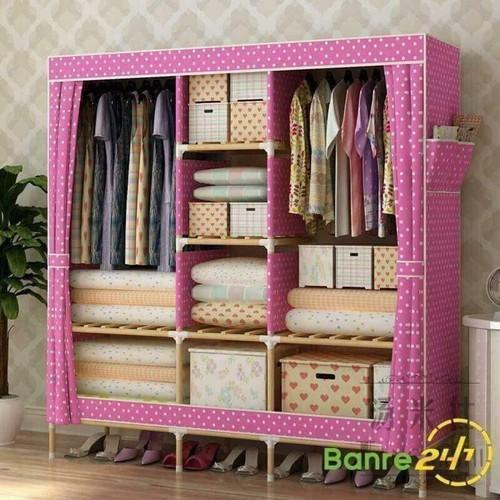 [LỖI 1 ĐỔI 1] TỦ VẢI KHUNG GỖ CAO CẤP LoạI 1, TỦ ĐỰNG QUẦN ÁO tiện lợi chắc chắn, Tủ quần áo, tủ gỗ, tủ vải, tủ vải khung gỗ treo quần áo giầy dép tiện lợi, chắc chắn, bền, đẹp, chống bụi, chống nước