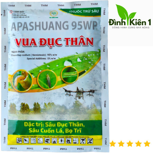 APASHUANG 95WP VUA ĐỤC THÂN GÓI 100GRAM Thiosultap - sodium ( Nereistoxin ) : 95% w/w - Đặc trừ sâu đục thân , sâu cuốn lá , bọ trĩ ... liều lượng : 800gram / ha