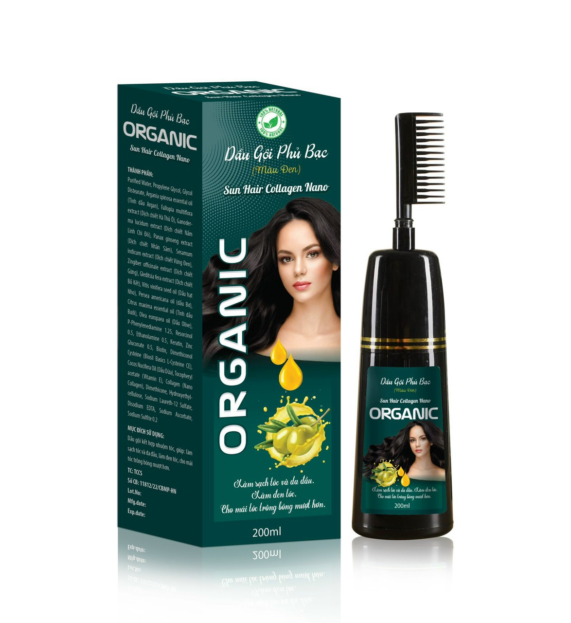 Dầu Gội Phủ Bạc Sun Hair colagen Nano Giúp làm sạch tóc và da đầu, làm đen tóc, cho mái tóc trong óng mượt hơn
