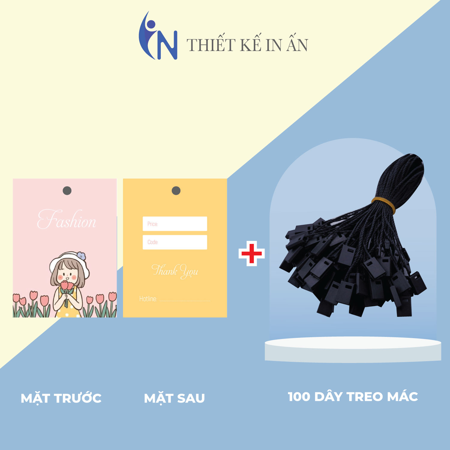 Combo mác quần áo 100 mác + 100 dây treo thẻ bài - dây dù xâu tag quần áo