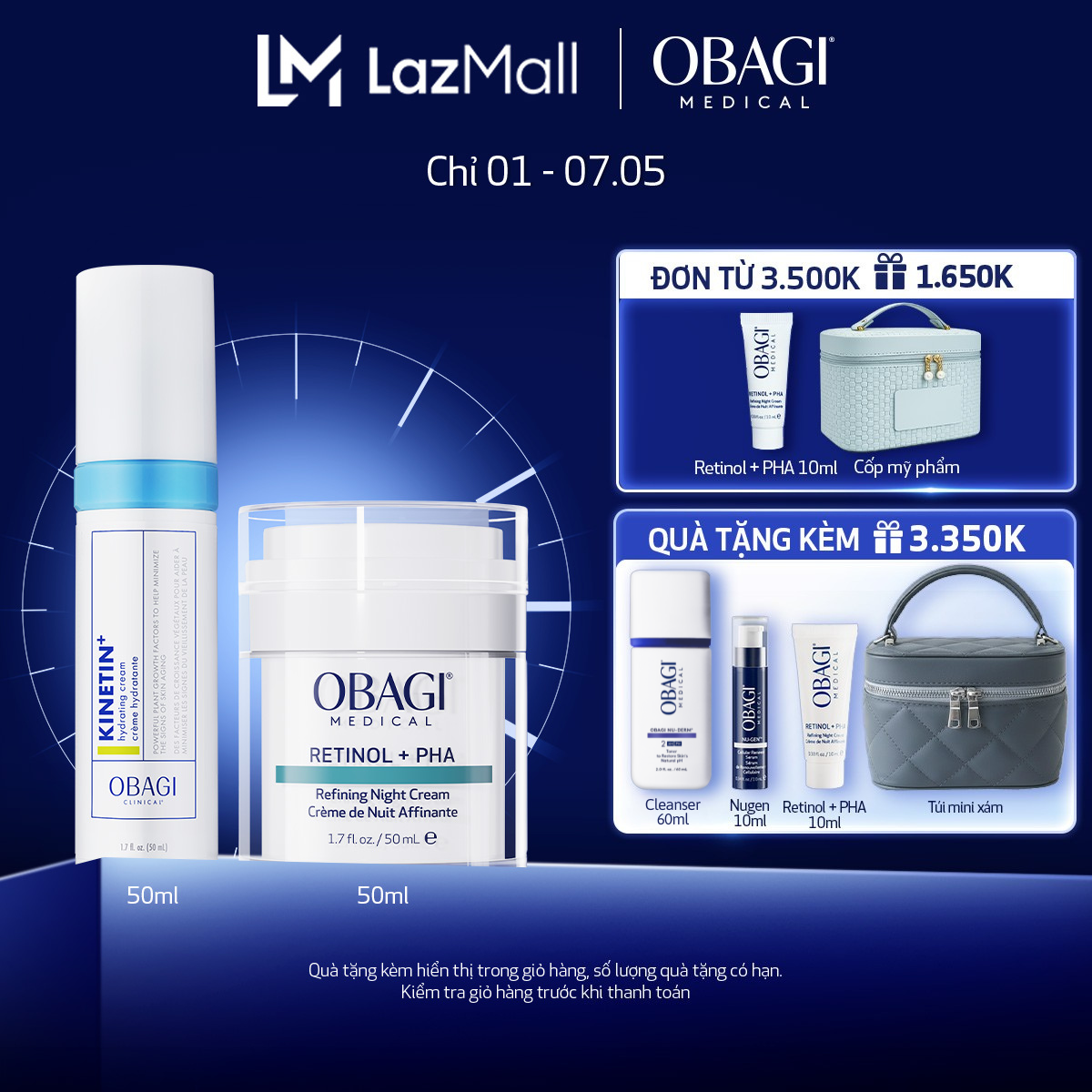 Bộ đôi Kem tái tạo  ngăn ngừa lão hóa da Obagi Medical Retinol + PHA 50ml và Kem Dưỡng Dịu Da Kinetin+ Hydrating 50ml
