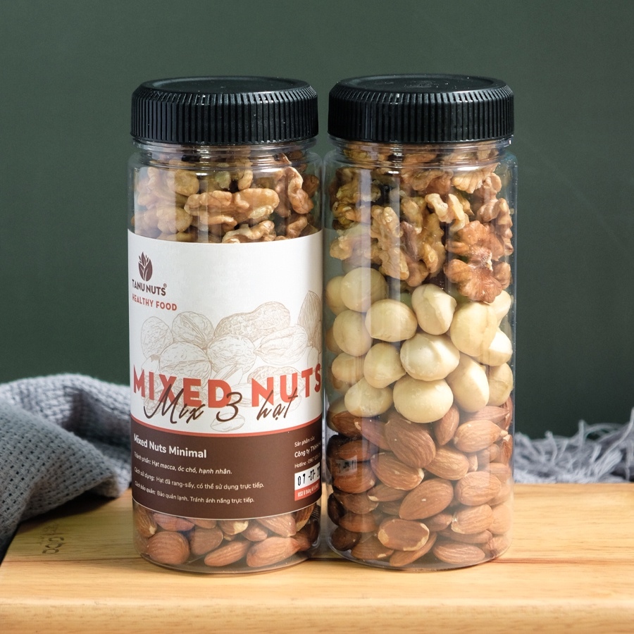 【Mới】 Hạt mix dinh dưỡng 3 loại hạt dinh dưỡng TANU NUTS (hạt macca óc chó hạnh nhân) 350g