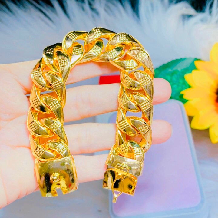 Lắc tay nam kiểu chạm lắc dạng bọng mạ vàng 18k