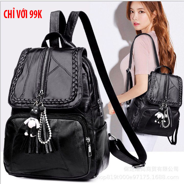 Balo Nữ da thời trang tết nắp khóa dọc BL812 Tặng Móc Gấu