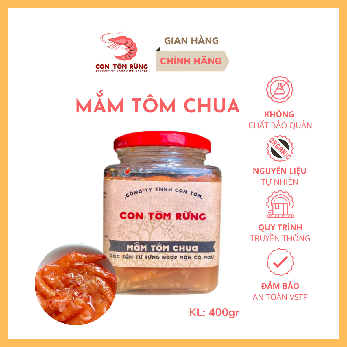 Mắm tôm chua cà mau cao cấp - hủ 400 gr con tôm rừng