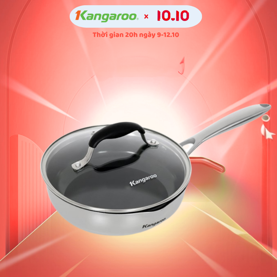 Chảo inox nguyên khối sâu chống dính đáy từ nắp kính Kangaroo KG3IF2002