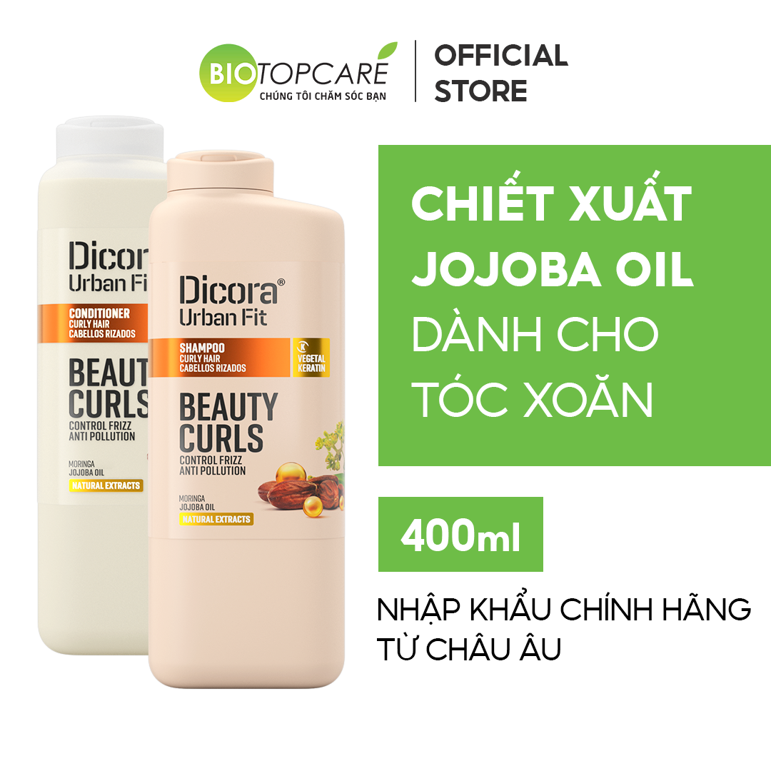 Cặp dầu gội xả định hình nếp tóc dành cho tóc xoăn Dicora Urban Fit Jojoba Oil 400ml - BioTopcare Official