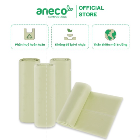 1 kg cuộn túi rác tự phân hủy sinh học xanh Aneco không lõi, tự hủy 100%
